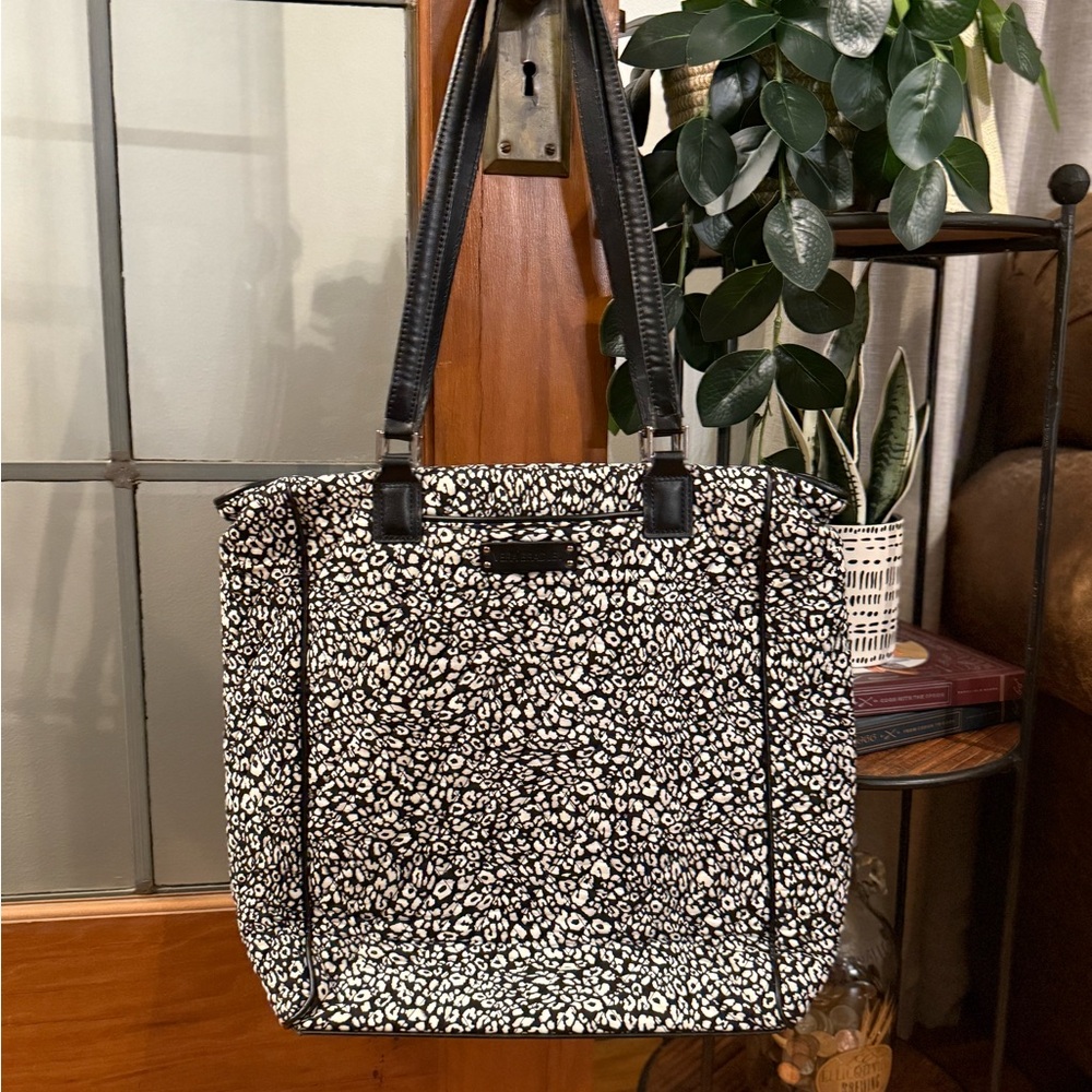 Vera Bradley Leopard Cheetah Tote Cotton with Leather Straps